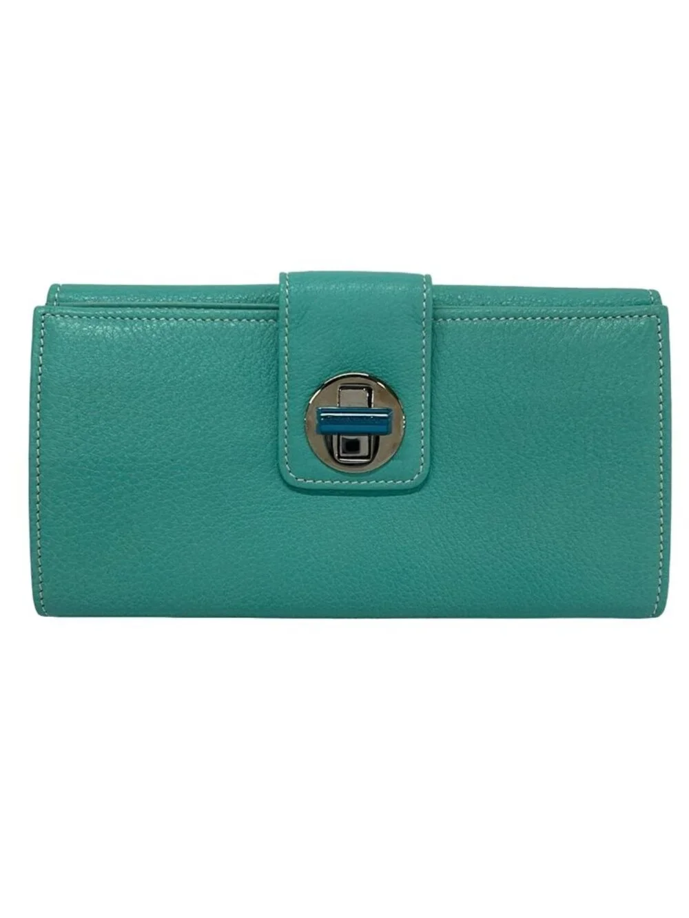 Tiffany & Co Wallet Light Blue Turnlock Leather